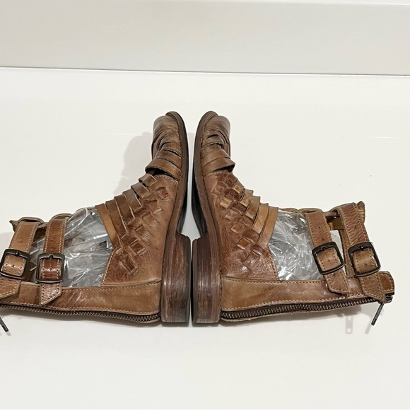 BED|STU Sandals Woven Leather Closed pointy Toe Ankle Buckle Brown booties 7 - Picture 13 of 16